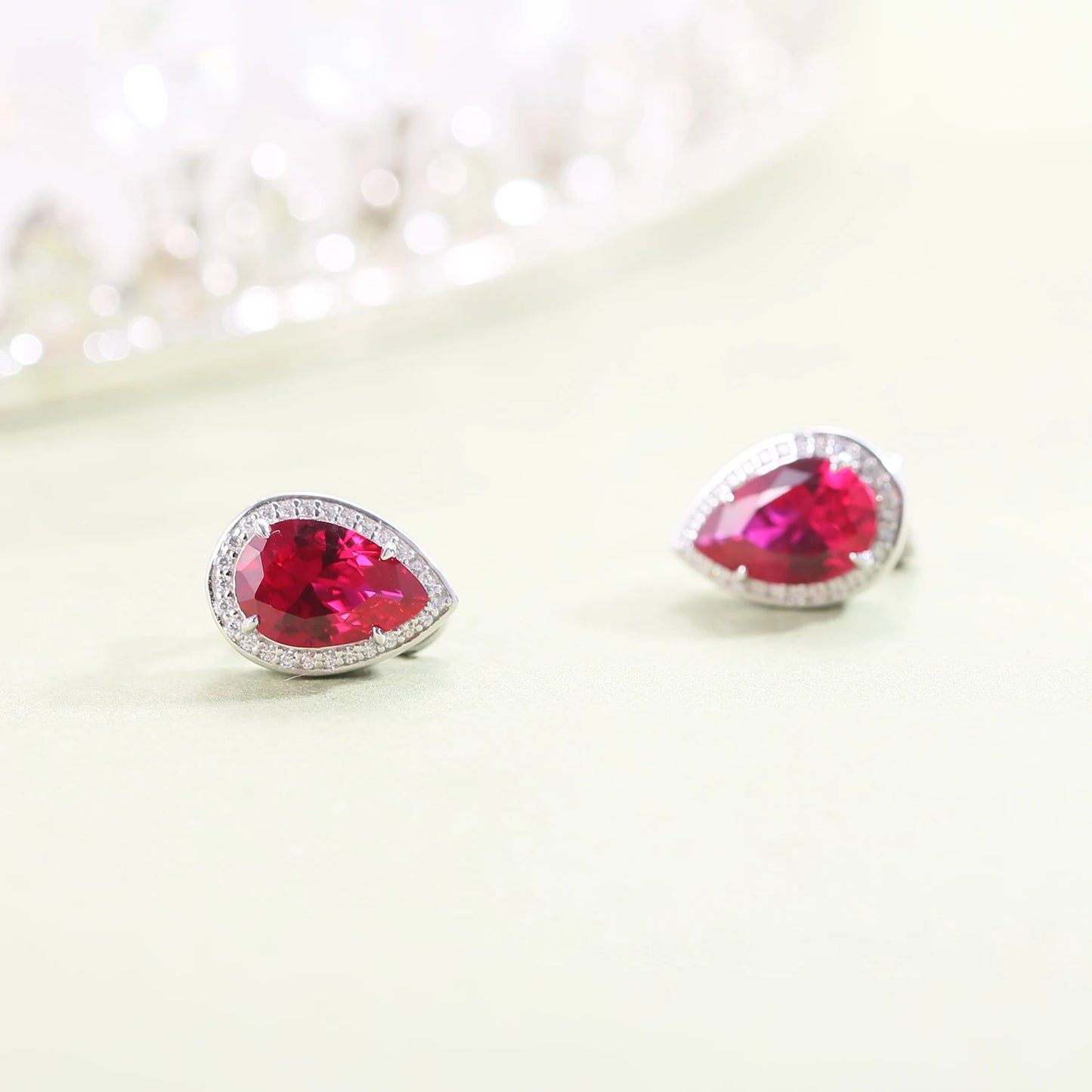 GEM'S BALLET Tiger Element Earrings Pear Shape 8x12mm Lab Blue Sapphire Stud Earrings in 925 Sterling Silver Gift For Her