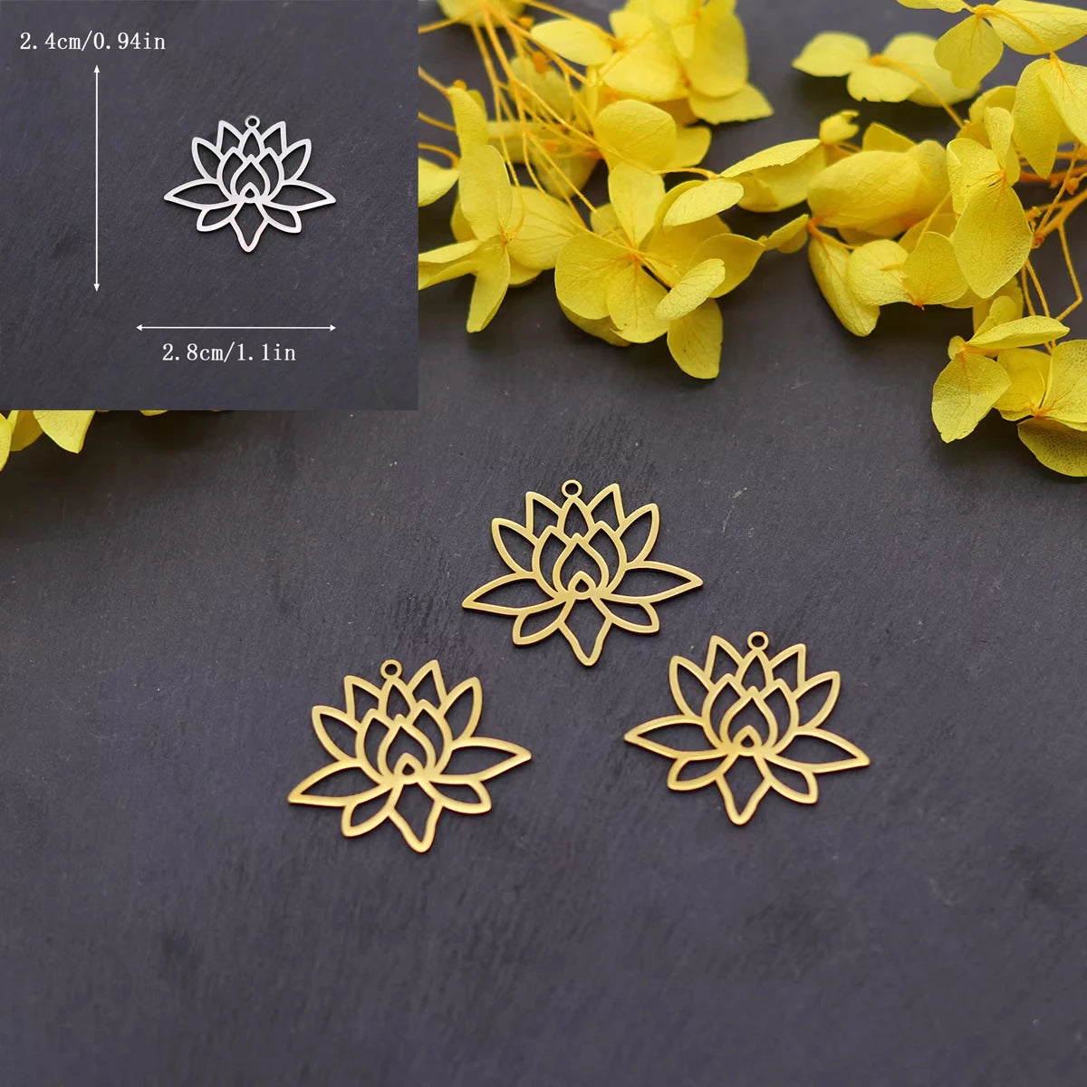 3pcs Lotus Flower Charms Pendant Stainless Steel Lotus Pendants Necklace For DIY Jewelry Making Handmade Valentine's Day Gift