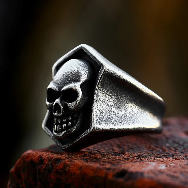 Vintage Pirate Signet Double Knife Skull Rings Men Stainless Steel Viking Compass Ring Biker Amulet Jewelry Gift Drop Shipping
