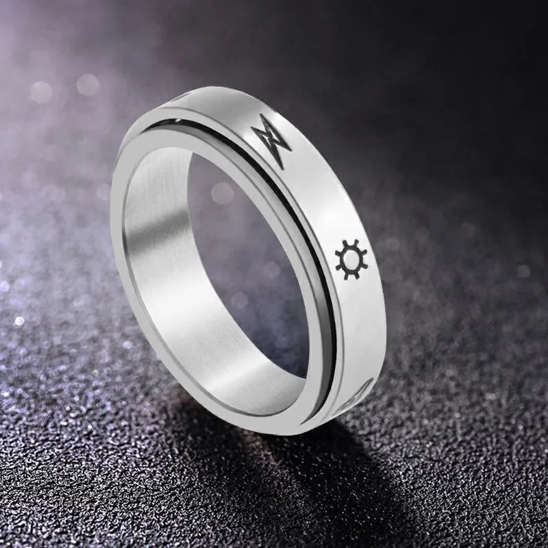 Vintage Stainless Steel Sun Moon Star Rotating Spinning Wedding Promise Anniversary Statement Band Ring Jewelry