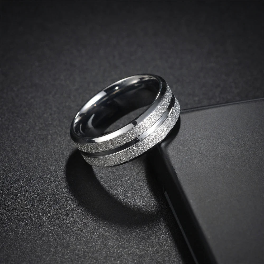 Fashion 8mm Men Frosted Stainless Steel Rings Sandblasted Finish Finger Ring for Male Wedding Bands Jewelry Gift Drop Shipping