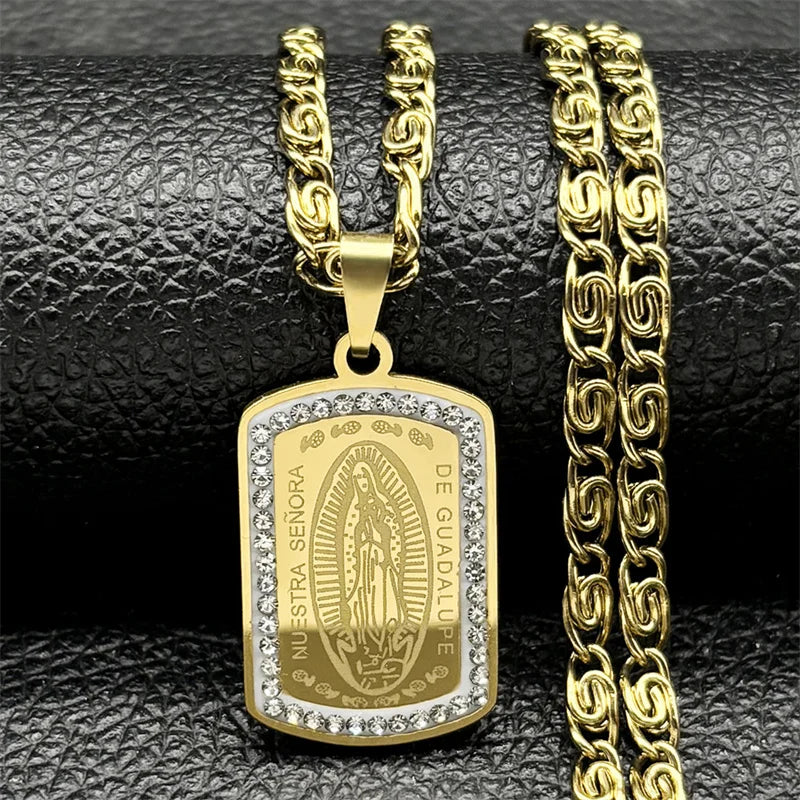 Catholic Our Lady of Guadalupe Necklace for Women Men Stainless Steel Gold/Silver Color Virgin Mary Male Chain Jewelry