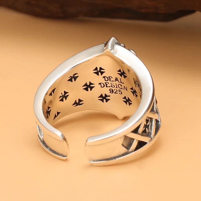 Retro Punk Style Personality Trendy Brand Men's Open Ring, Creative and Chic Anchor Logo Jewelry