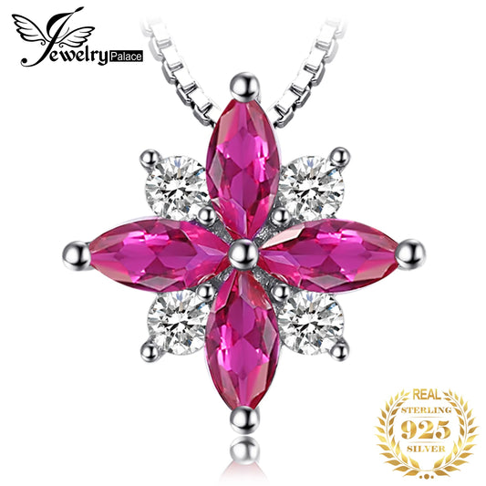 JewelryPalace Flowers Created Ruby 925 Sterling Silver Pendant Necklace for Woman Cross Gemstone Fine Jewelry Choker No Chain CHINA