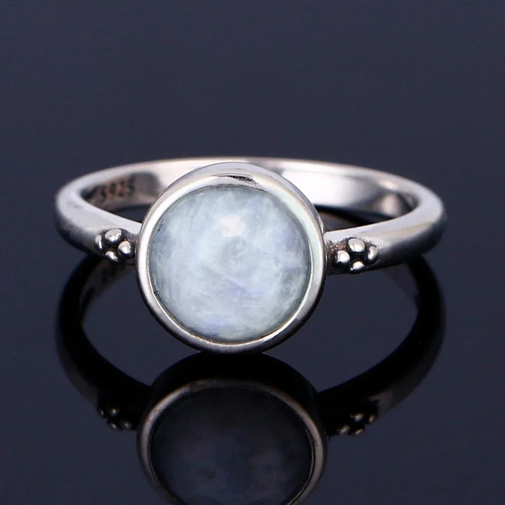 Round Oval Big Natural Moonstones Rings Women's 925 Sterling Silver Rings Gifts Vintage Fine Jewelry R509MS-5