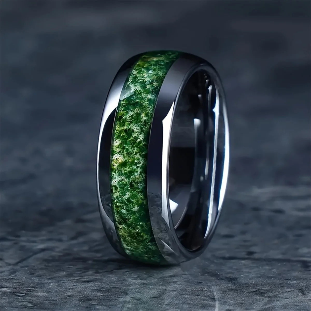 Fashion 8mm Men Titanium Wedding Rings Green Shell Inlay Stainless Steel Rings For Men Wedding Band Anniversary Birthday Gifts