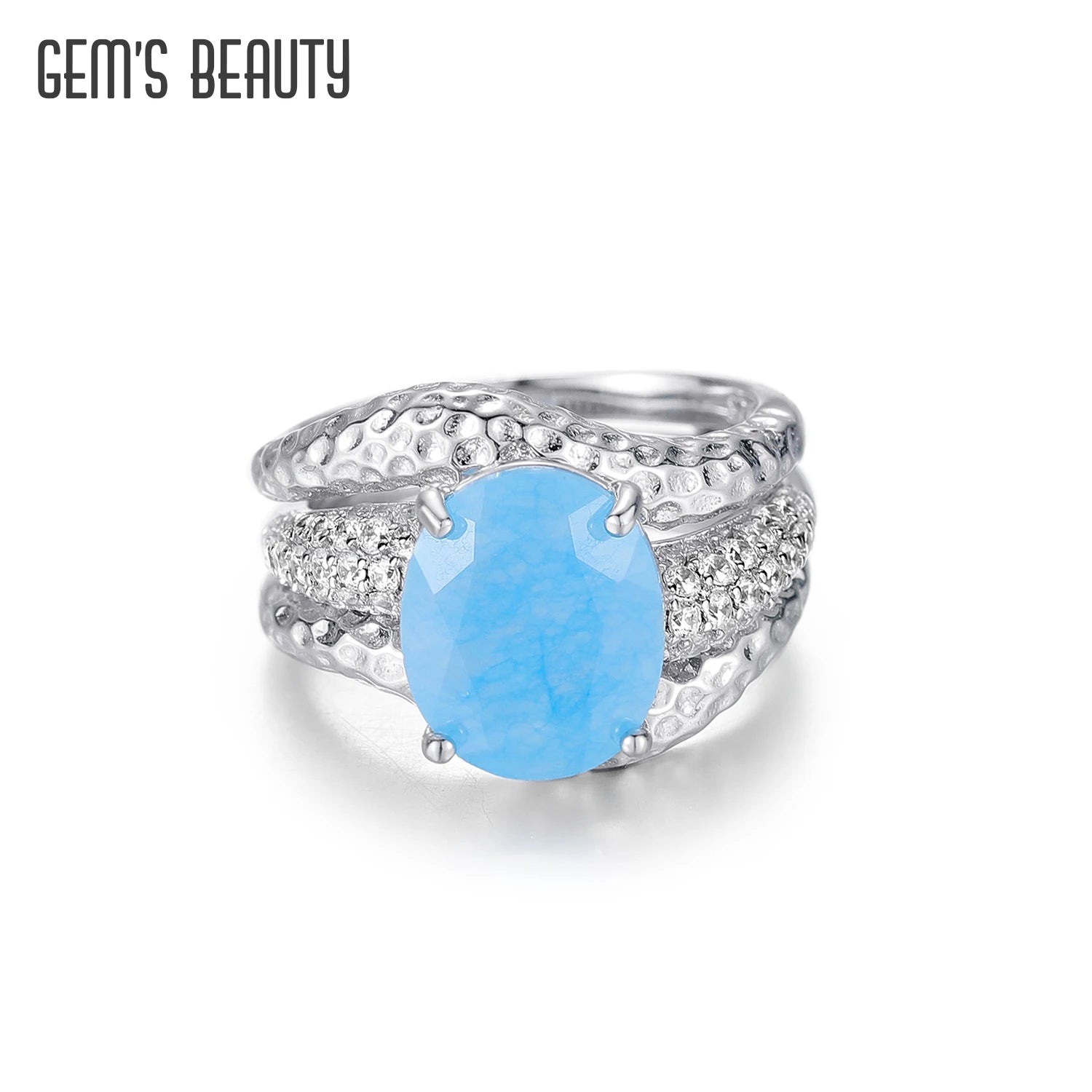 GEM'S BALLE Aqua-blue Calcedony Gemstone Cocktail Ring 925 Sterling Silver Handmade Jacket Rings For Women Fine Jewelry