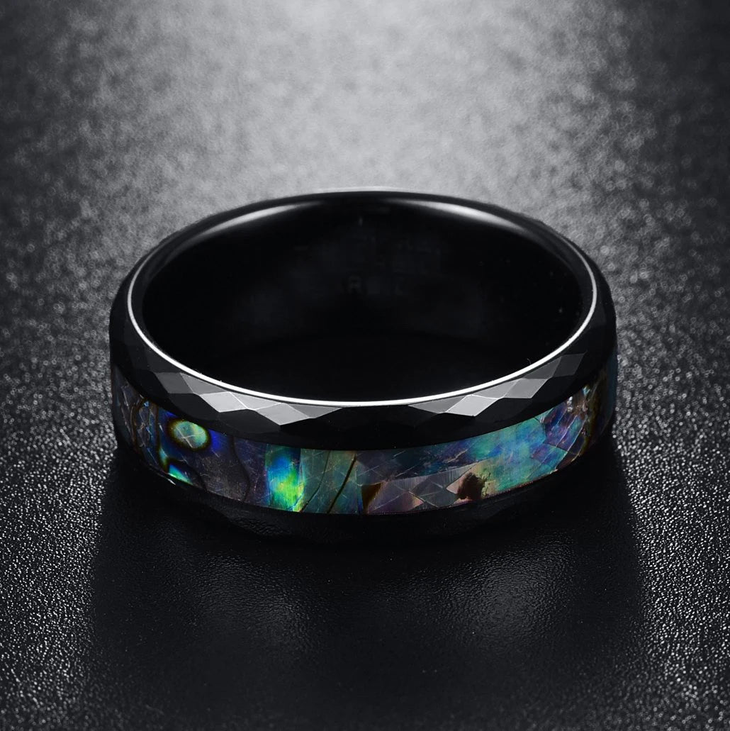 Fashion 8MM Rose Gold Color Stainless Steel Rings For Men Women Colorful Abalone Shell  Inlaid Men Rings Wedding Party Jewelry