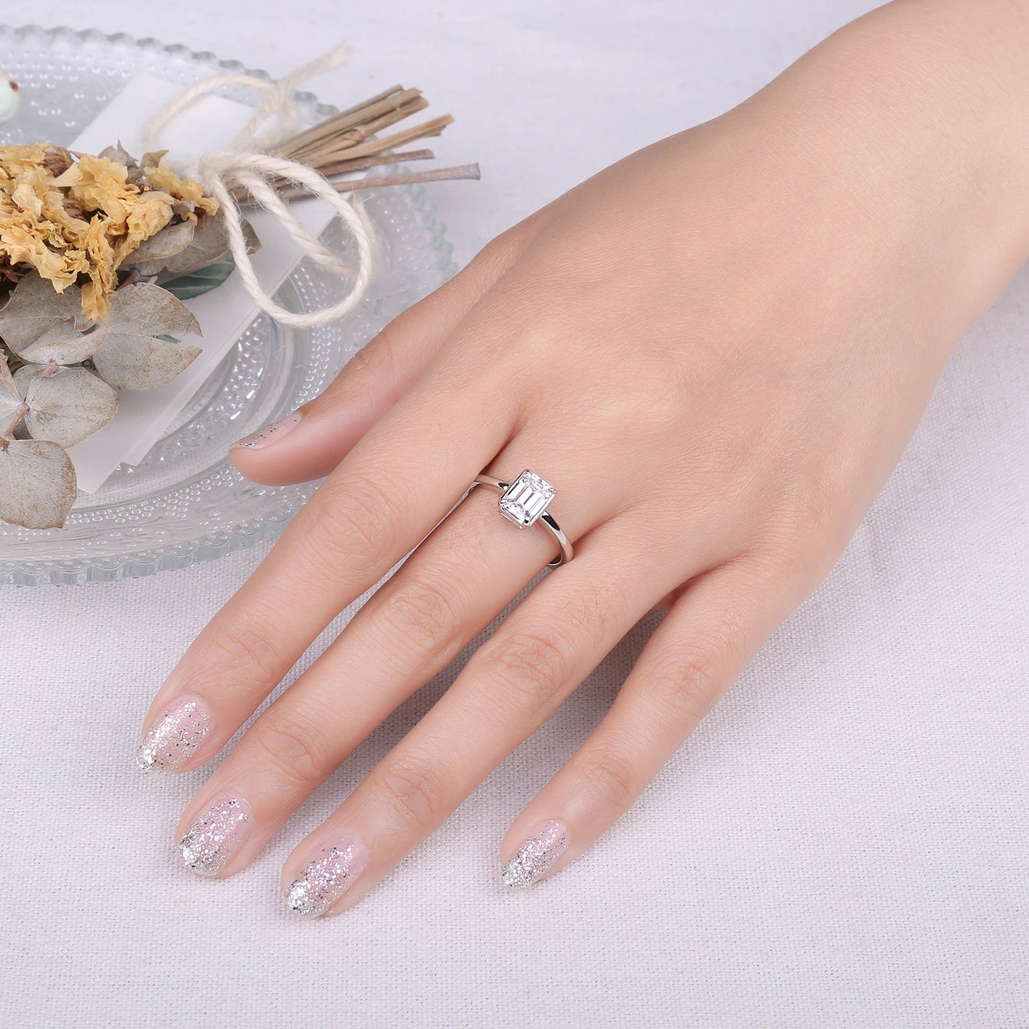 JewelryPalace 5A CZ Emerald Cut Solitaire 925 Sterling Silver Wedding Engagement Ring for Woman Anniversary Gift Fine Jewelry