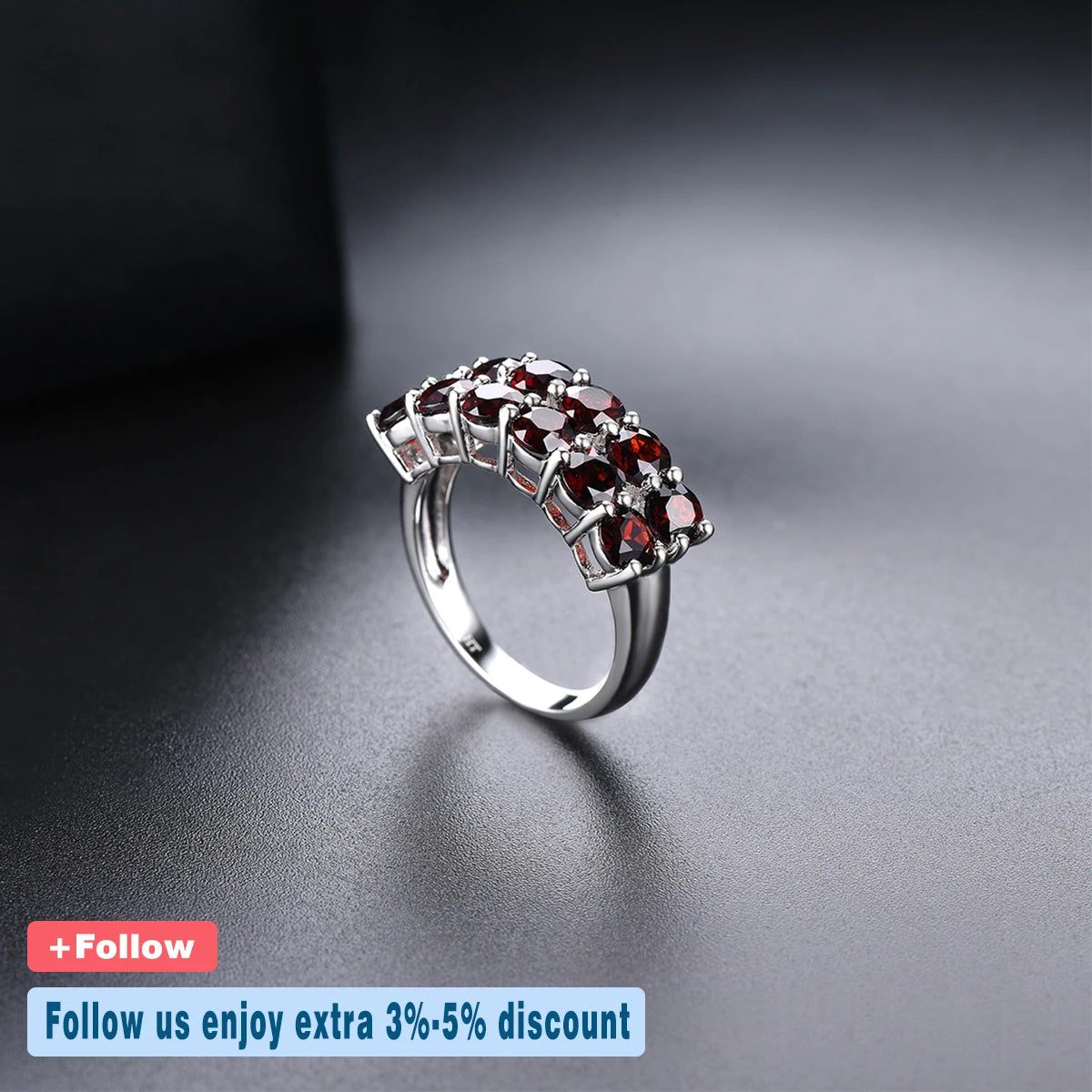 HUTANG 4.2ct Natural Black Garnet Ring for Women 925 Sterling Silver Rings Red Pomegranate Gemstone Fine Jewelry Christmas Gift