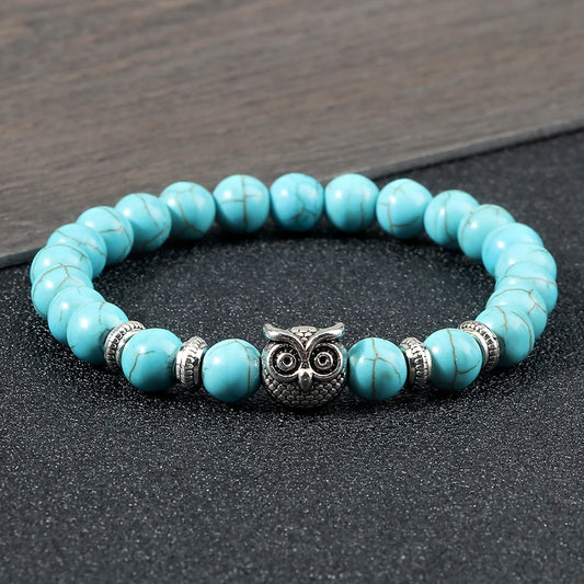 Handmade Yoga Owl Natural Stone Beaded Strand Charm Bracelets Men Women Jewelry Bracelet Bangles Buddha Best Gift Pulsera Hombre