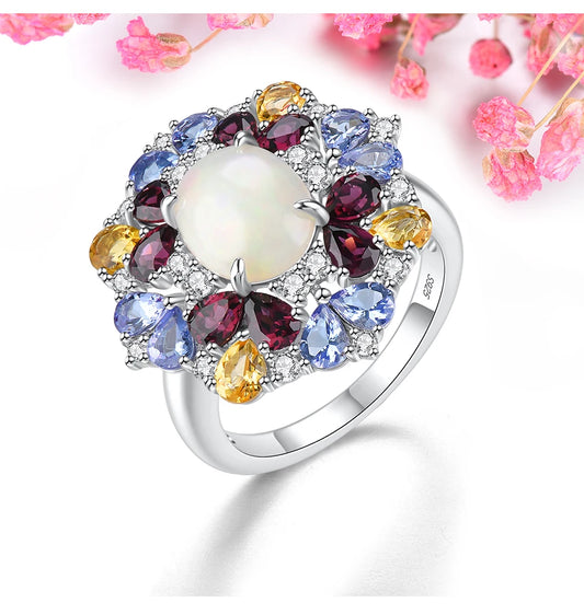 Natural Opal Tanzanite Garnet Solid Sterling Silver Rings 4.2 Carats Multicolor Gemstone Citrine Original Design Jewelrys Gifts