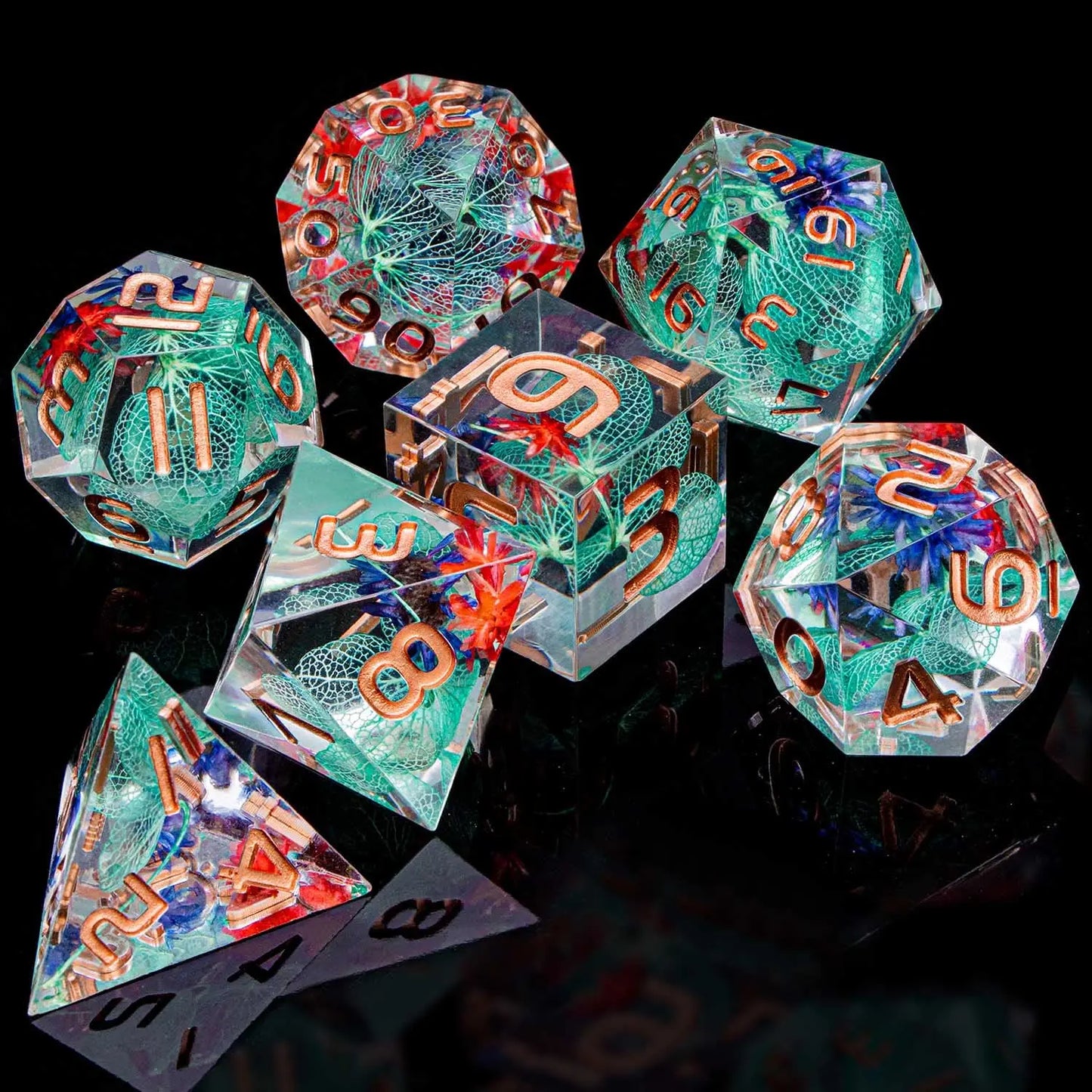 Dnd Sharp Edge Flower Handmade D20 RPG Polyhedral D and D Resin Dice Set For Dungeon and Dragon Pathfinder D6 Table Role Playing SZ-14