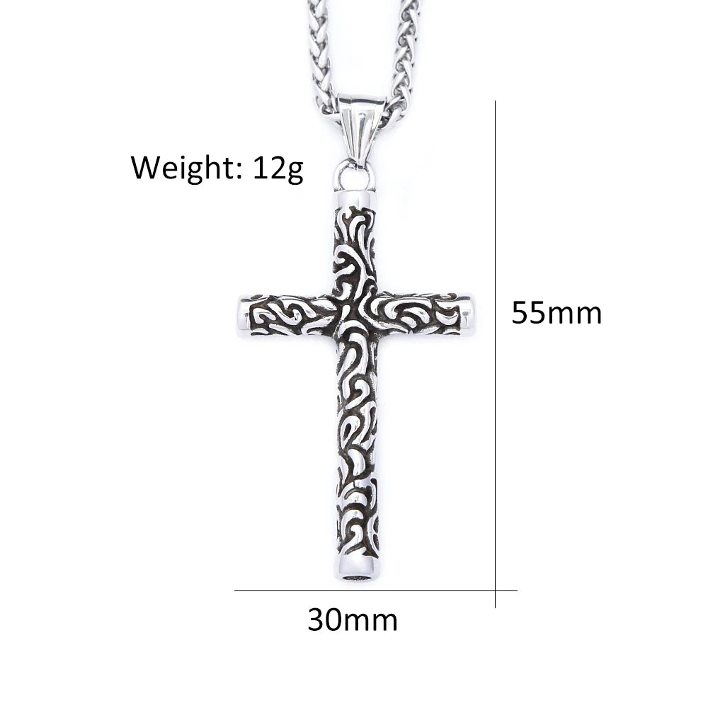 Vintage Engraving Cross Necklace Pendant For Men Women Fashion Punk Simple Stainless Steel Men Cross Pendant Jewelry Wholesale