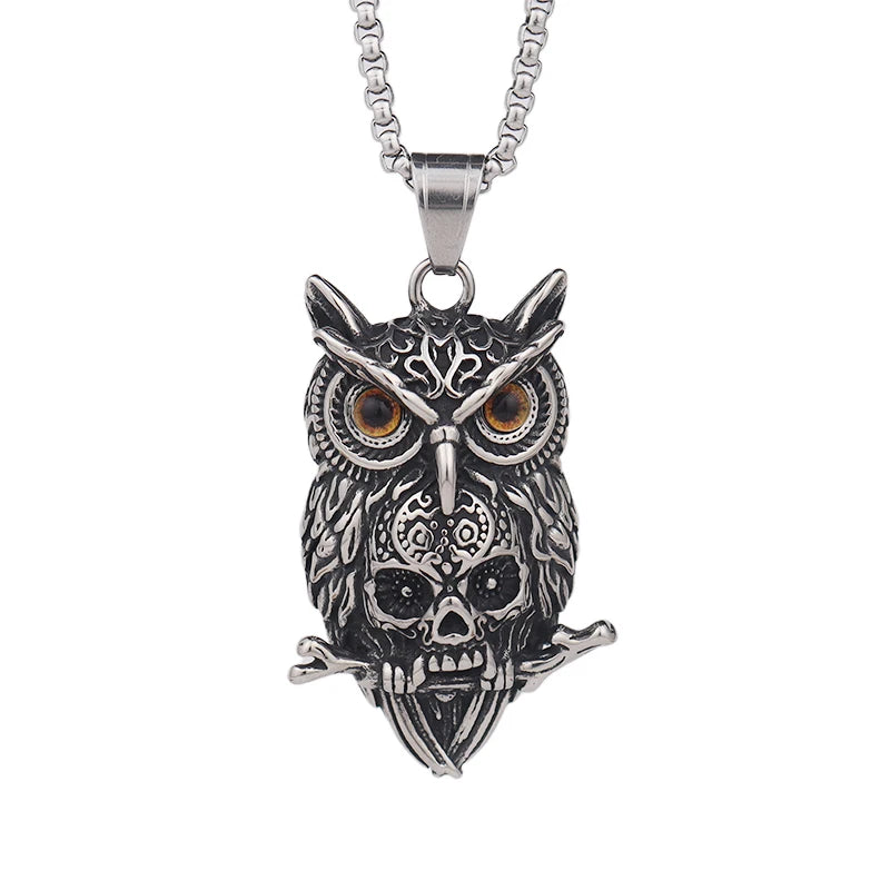 Gothic Owl Men's Pendant Popular Charm Stainless Steel Neckalce Personality Creative Halloween Gifts Punk Hip Hop Party Jewelry