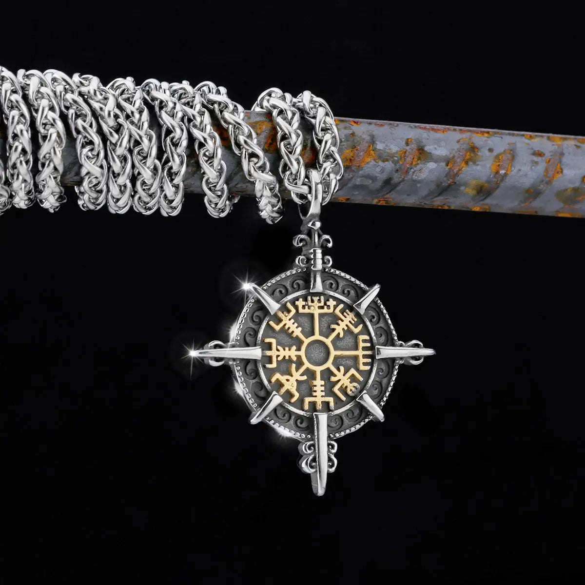 Nordic Totem Amulet Rune Necklace Retro Geometric Pattern Stainless Steel Jewelry Viking Punk Pendant Men's Fashion Jewelry Gift