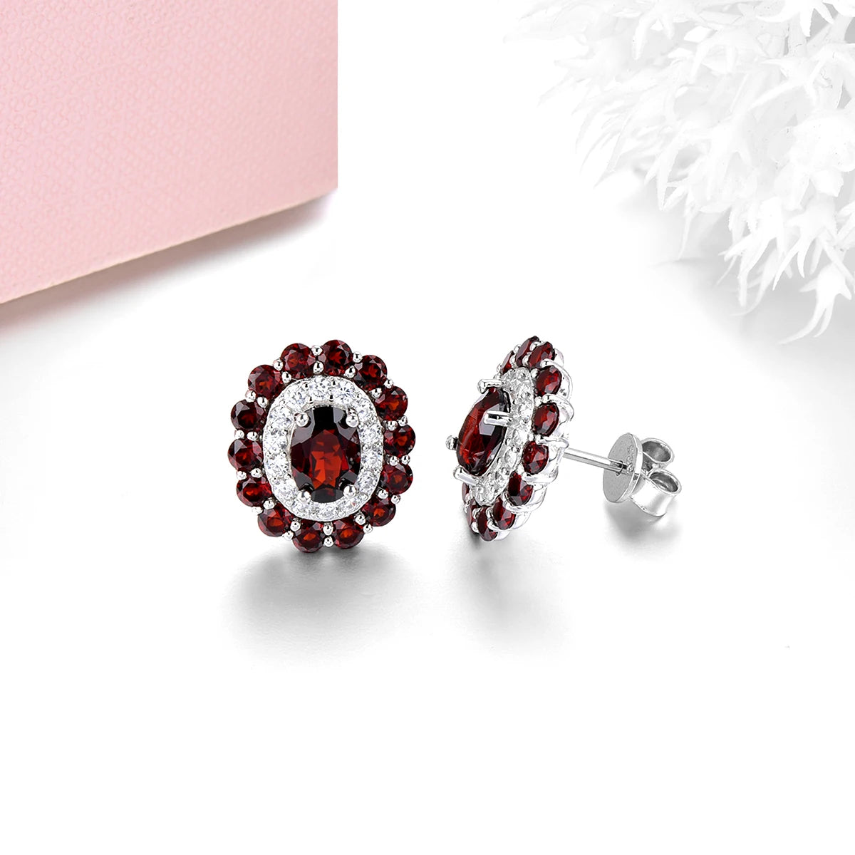 Natural Red Garnet Sterling Silver Stud Earring 5.5 Carats Genuine Gemstone S925 Fine Jewelry Classic Romantic Christmas Gifts