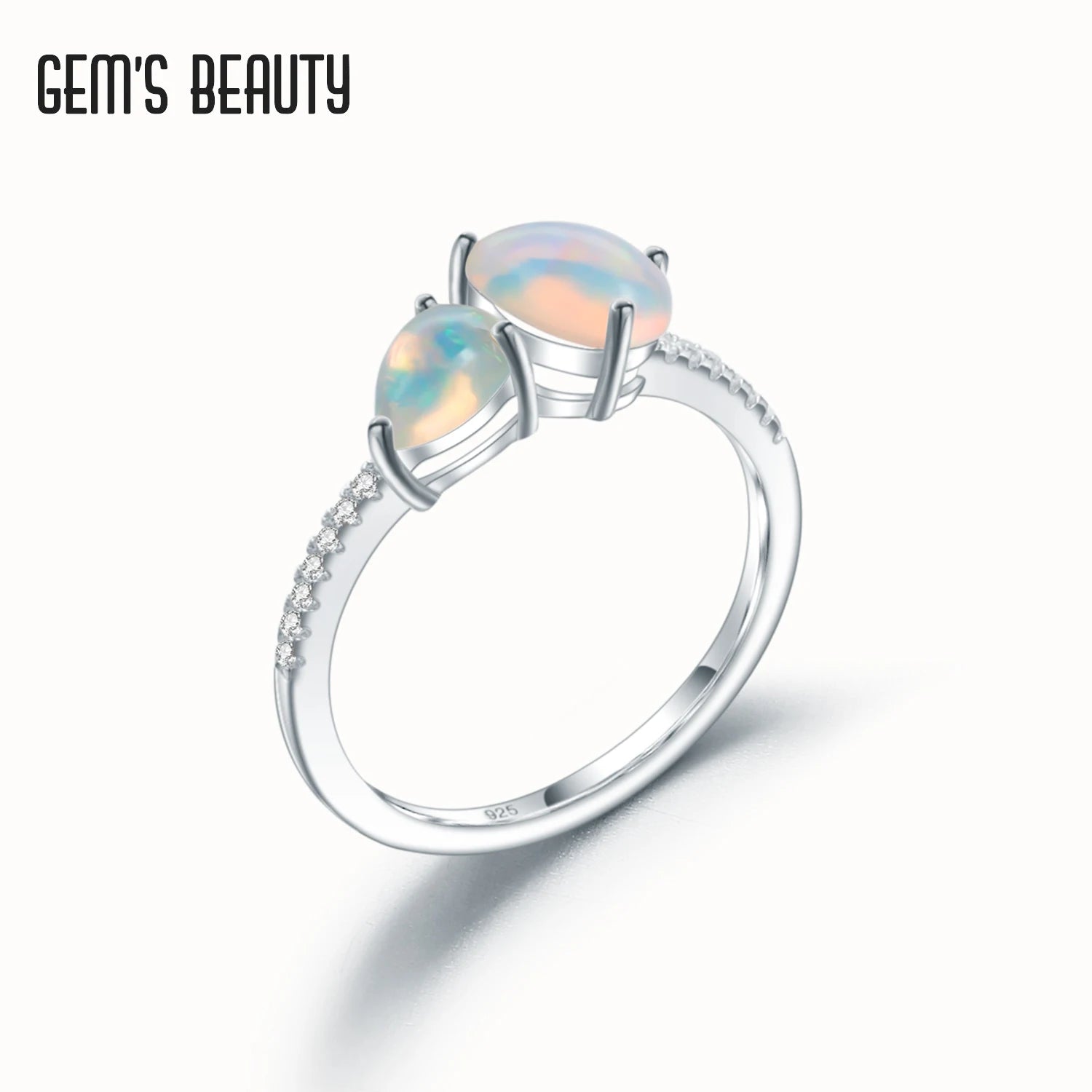 Gem's Beauty 925 Sterling Silver Fine Jewelry Rings Exquisite Pear Cut Natural Ethiopia Opal Adjustable Open Rings For Women