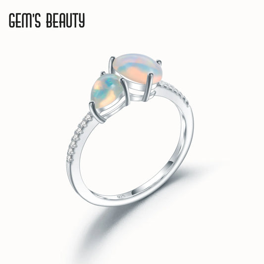 Gem's Beauty 925 Sterling Silver Fine Jewelry Rings Exquisite Pear Cut Natural Ethiopia Opal Adjustable Open Rings For Women