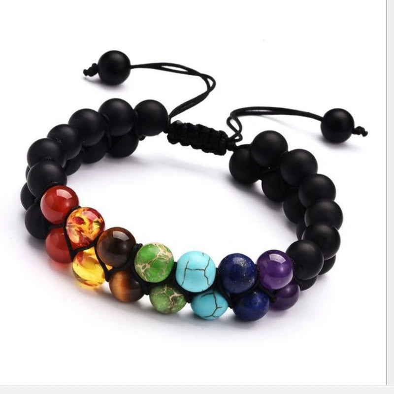 Multicolor Natural Gem Leather Tibetan Gypsy Adjustable Bracelet for Women Men Style8