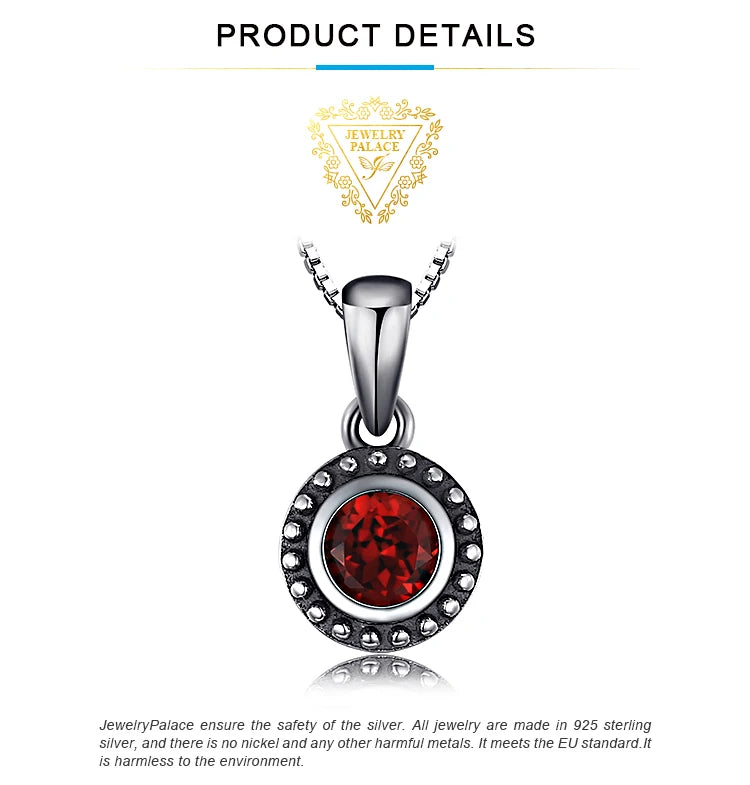 JewelryPalace Vintage 5mm Genuine Garnet 925 Sterling Silver Pendant Necklace for Women Fashion Gemstone Jewelry Without Chain