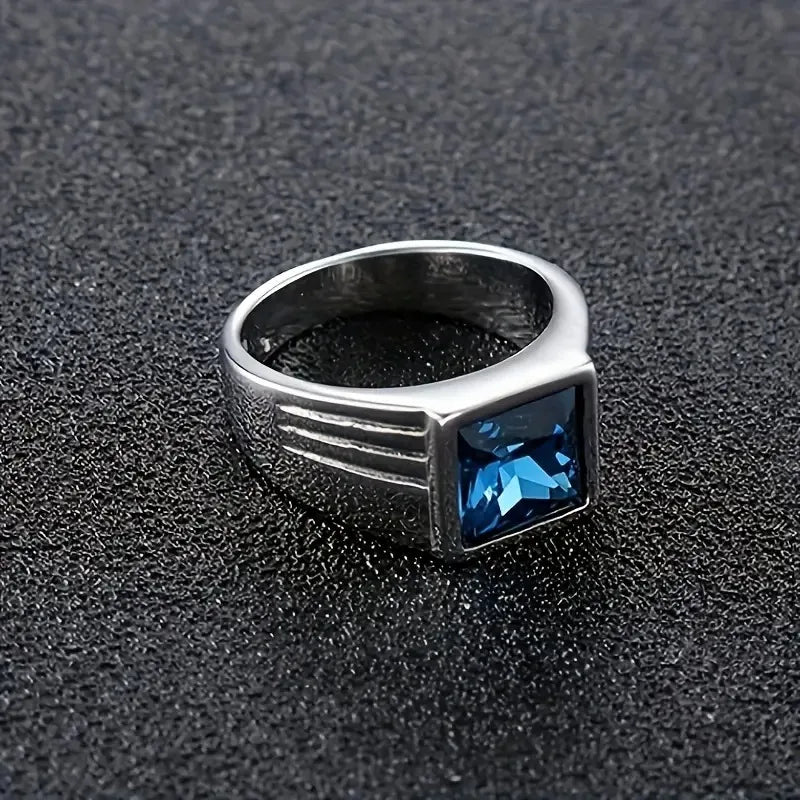 Fashion Men's Blue Crystal CZ Stone Ring Luxury Silver Color Engagement Ring Classic Wedding Party Jewelry Valentine's Day Gift