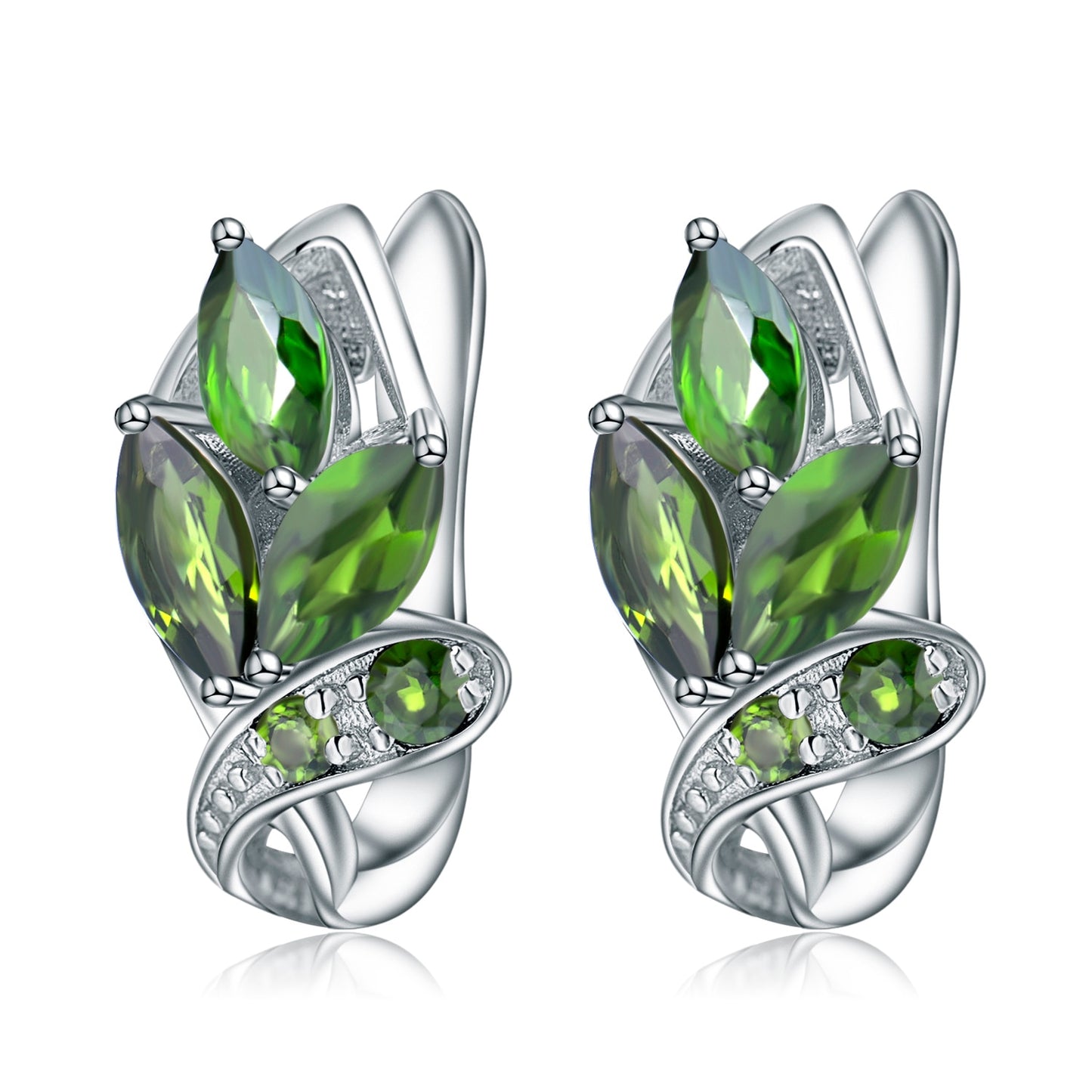 GEM&#39;S BALLET 3.11Ct Natural Chrome Diopside Gemstone Stud Earrings 925 Sterling Silver Leaf Earrings for Women Fine Jewelry Chrome Diopside 925 Sterling Silver