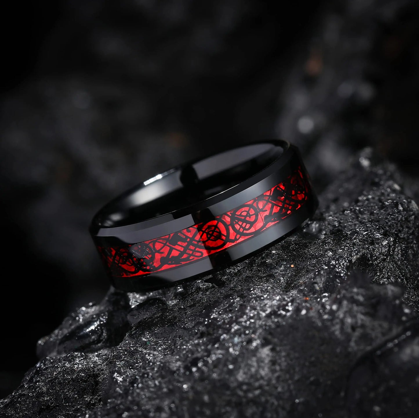 Trendy 8mm Rose Gold Color Groove Beveled Edge Titanium Men Wedding Rings Black Brushed Stainless steel Ring Men's Wedding Band