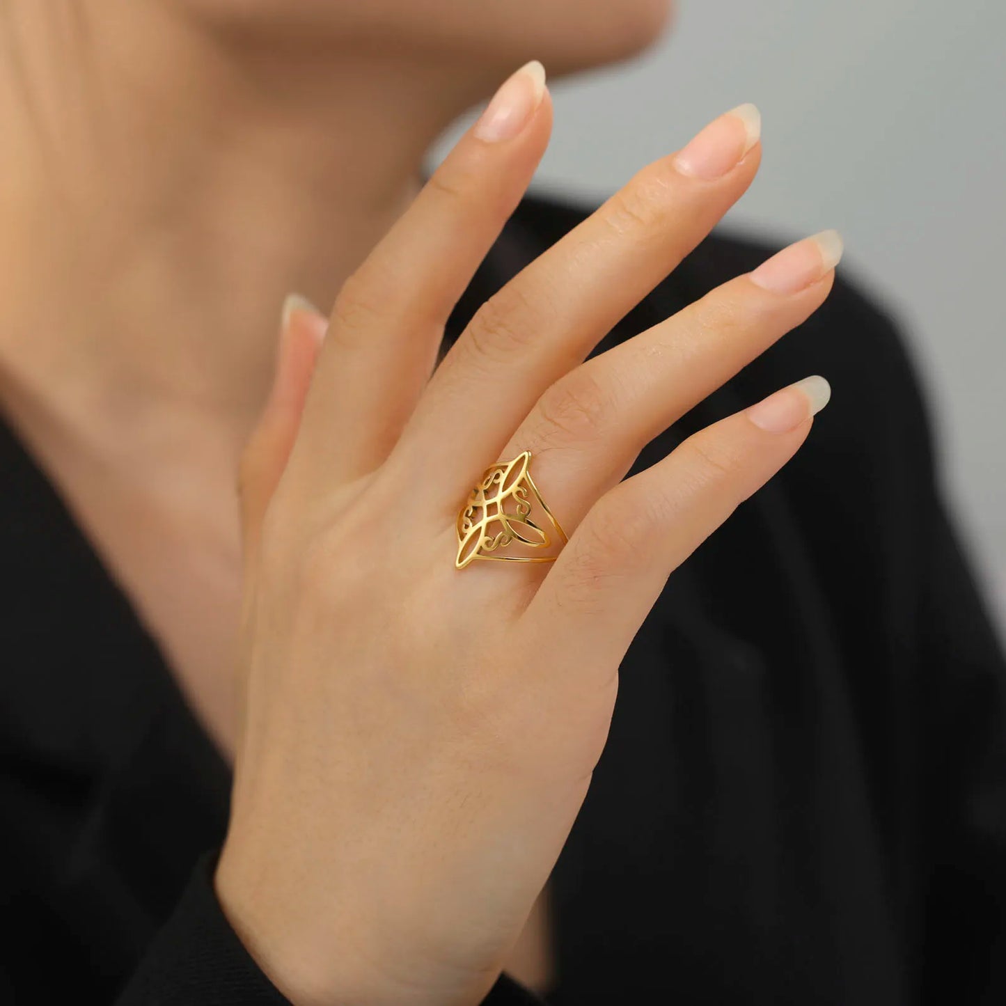 LIKGREAT Witch Knot Ring for Women Men Hollow Stainless Steel Finger Rings Celtic Vintage Amulet Protection Couple Jewelry Gifts