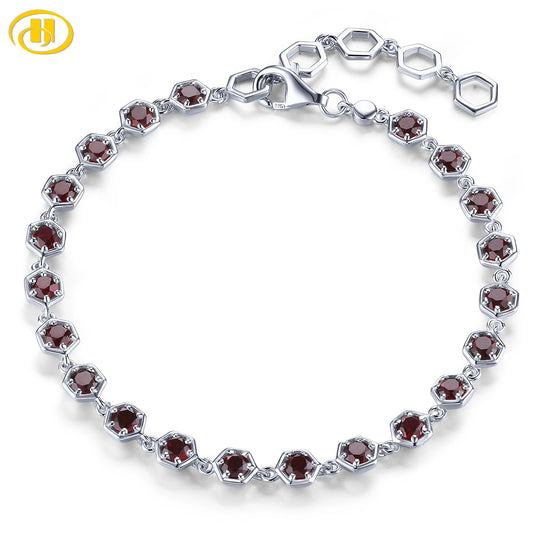 Natural Red Garnet Silver Bracelet 3.2 Carats Genuine Gemstone January Birthstone Women Classic Romantic S925 Fine Jewelrys