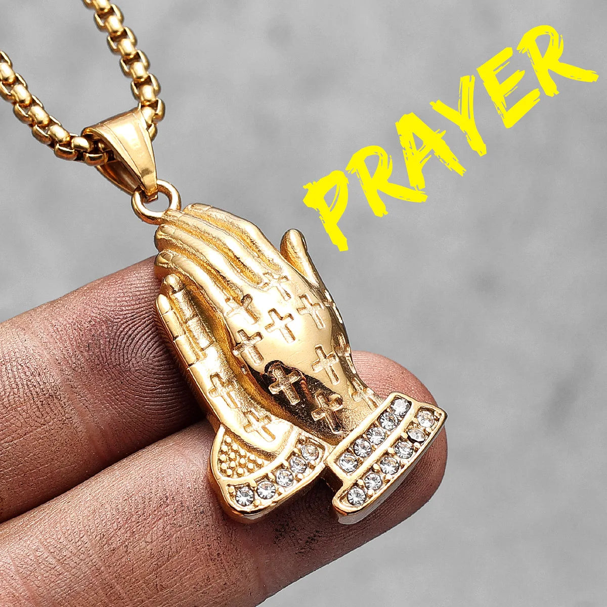 Paryer Hands Stainless Steel Men Necklaces Pendant Chain Cross Amulet Vintage New In For Women Fashion Jewelry Gifts Wholesale