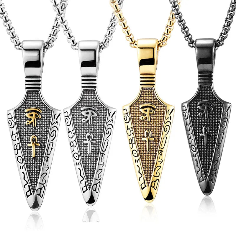 Horus Eye Anka Spearhead Titanium Steel Necklace Carbon Fiber Stainless Steel Men's Pendant Gift for Men Women