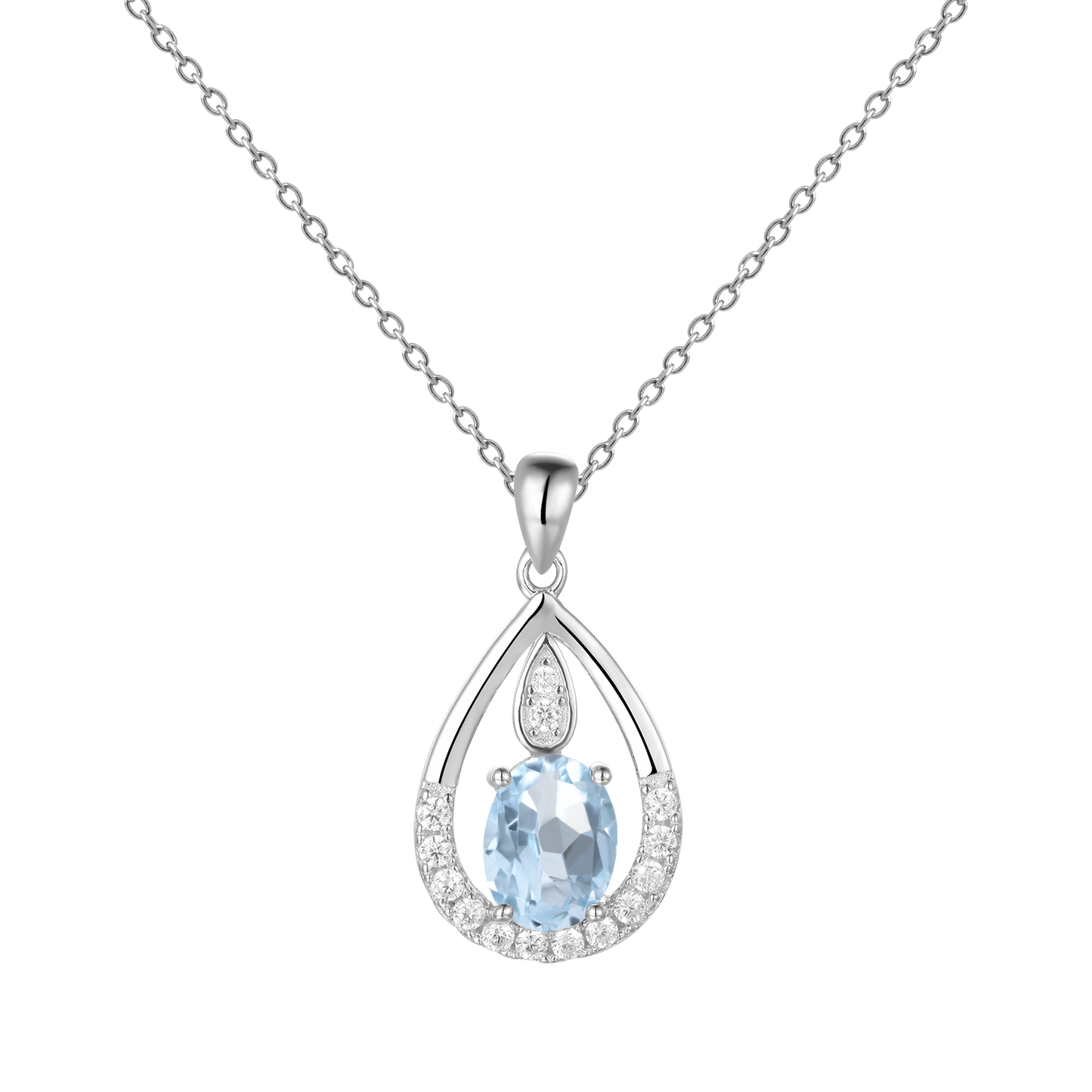 Gem&#39;s Ballet December Birthstone Topaz Necklace 6x8mm Oval Pink Topaz Pendant Necklace in 925 Sterling Silver with 18&quot; Chain Sky Blue Topaz