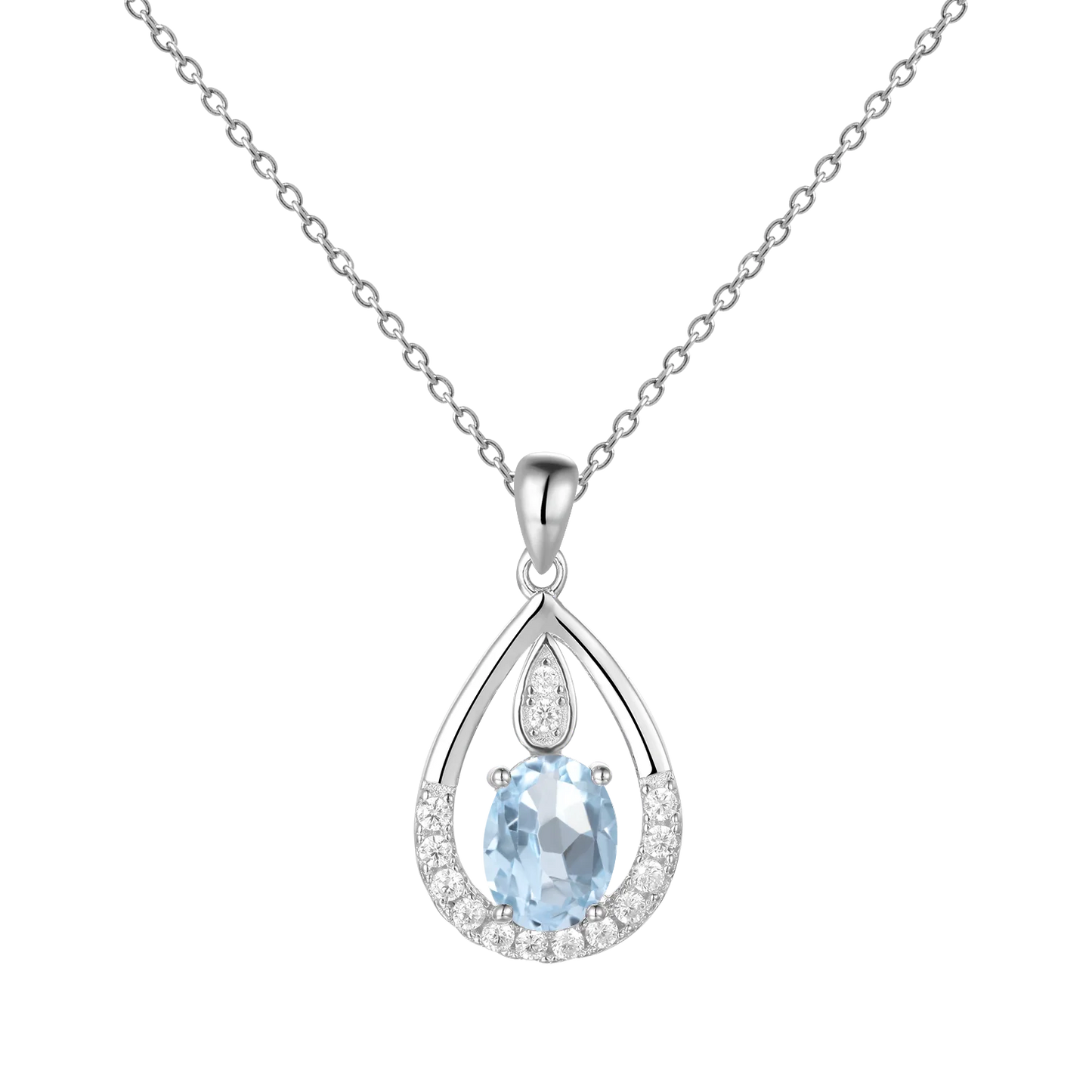 Gem's Ballet December Birthstone Topaz Necklace 6x8mm Oval Pink Topaz Pendant Necklace in 925 Sterling Silver with 18" Chain Sky Blue Topaz