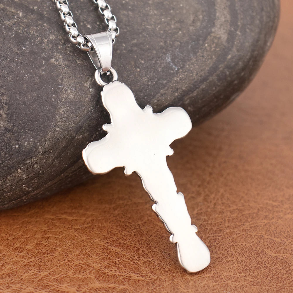 Fashion Simple Religious Jesus Cross Necklace Charm Stainless Steel Christian Cross Pendent With Chain Popular Men Women Jewelry