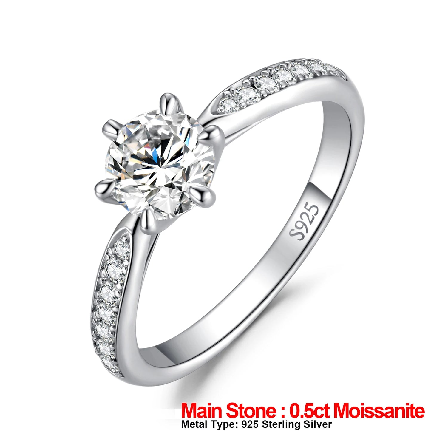 JewelryPalace Moissanite D Color 0.5ct 1ct 1.5ct 2ct 3ct Round S925 Sterling Silver Wedding Engagement Ring for Women GRA Certificate 925 Sterling Silver