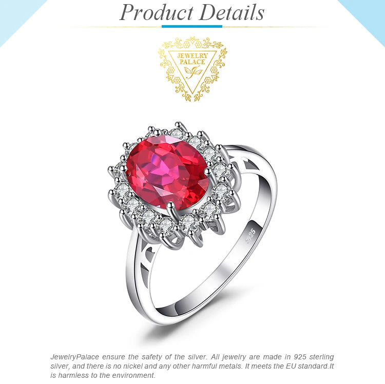 JewelryPalace Princess Diana Simulated Emerald Created Ruby 925 Sterling Silver Halo Ring for Women Yellow Gold Rose Gold Plated