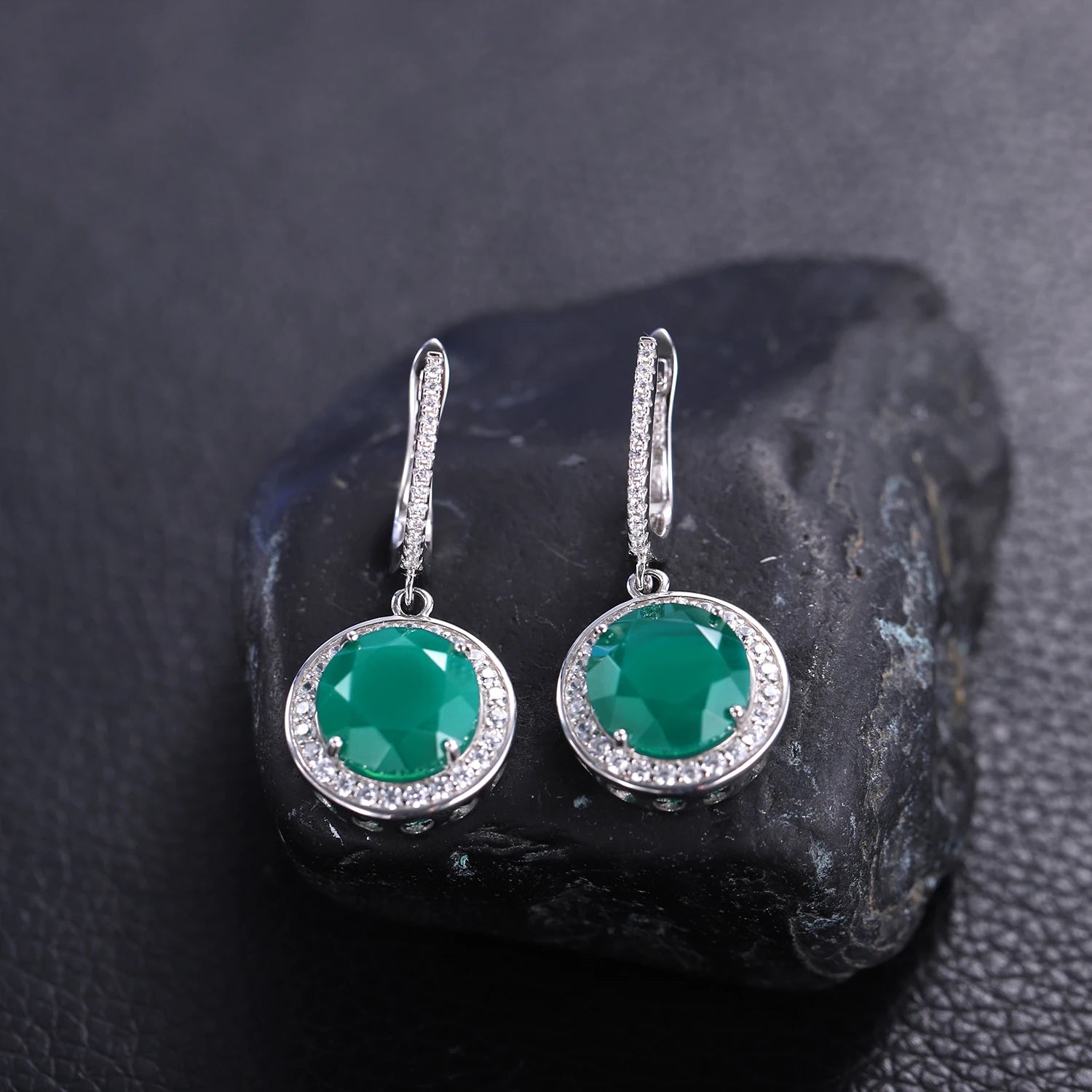 GEM'S BALLET 925 Sterling Silver Engagement Wedding Earrings 4.42ct Natural Green Agate Drop Dangle Earrings Gift For Women