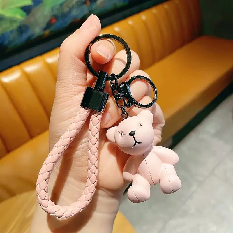 Cartoon doll bear keychain Brown Bear Couples Gift Key Chain Animal Doll Key Ring Weave Car Decoration Pendant