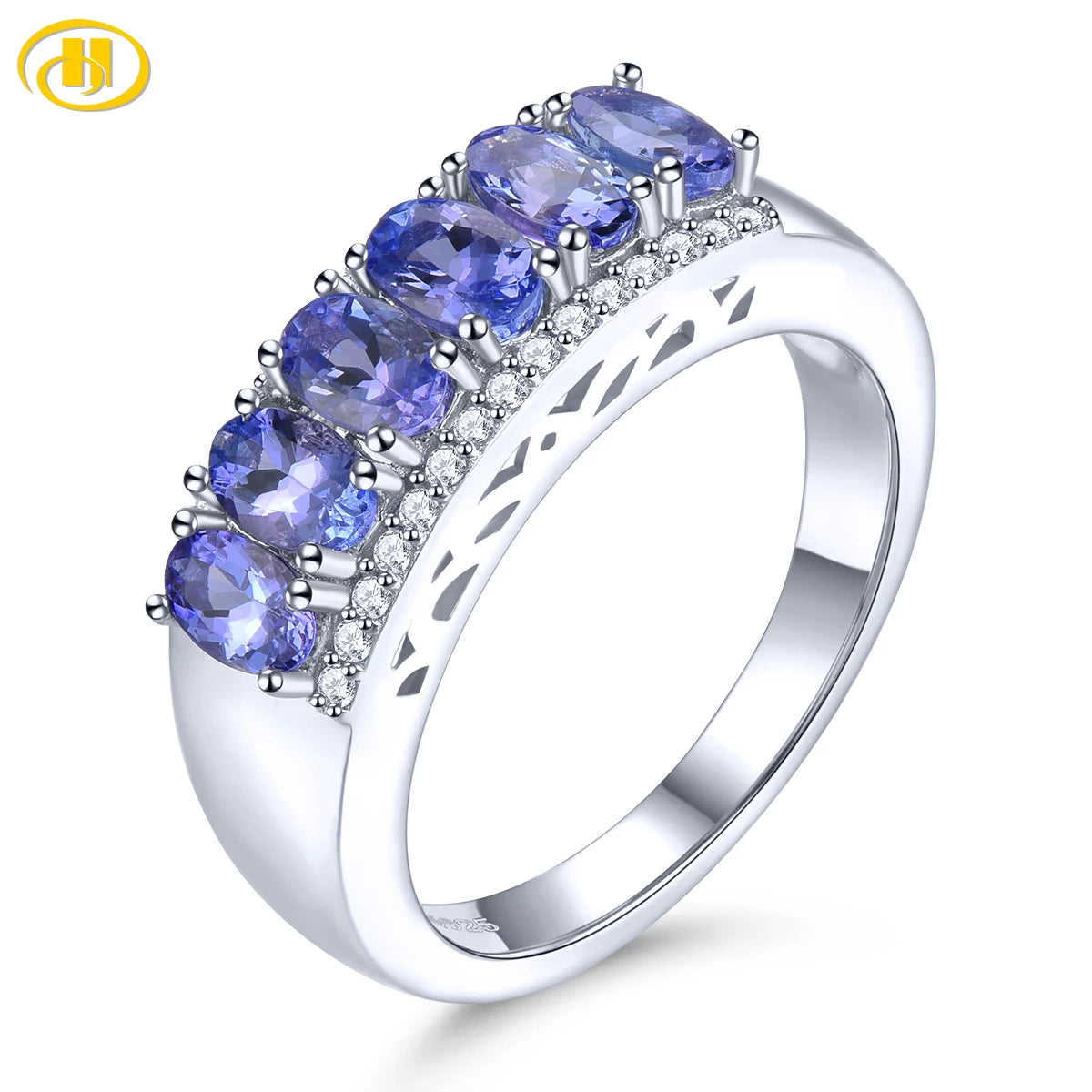 Natural Blue Sapphire Sterling Silver Rings Precious Genuine Sapphire 1.8 Carats Women Classic Wedding Engagement Fine Jewelrys Natural Tanzanite