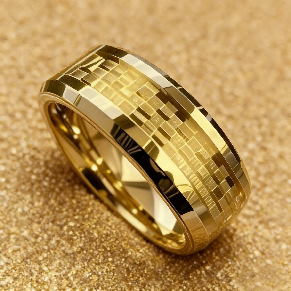Gold Color Carbon Fiber Inlay Rings For Men, Luxury 8MM Men Gold Color Stainless Steel Rings, Wedding Band Jewelry Drop Shipping