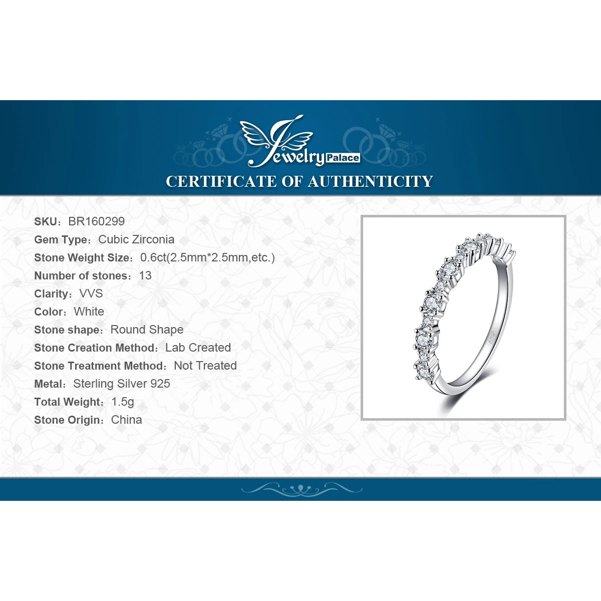 JewelryPalace 5A CZ Half Eternity Classic Design 925 Sterling Silver Wedding Engagement Band Ring for Woman Fashion Fine Jewelry