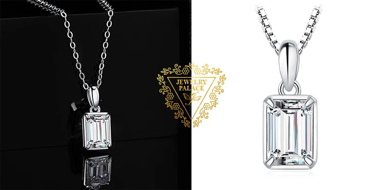JewelryPalace Real 925 Sterling Silver 5A Cubic Zirconia Oval Round Emerald Princess Cut Pendant Necklace for Women No Chain