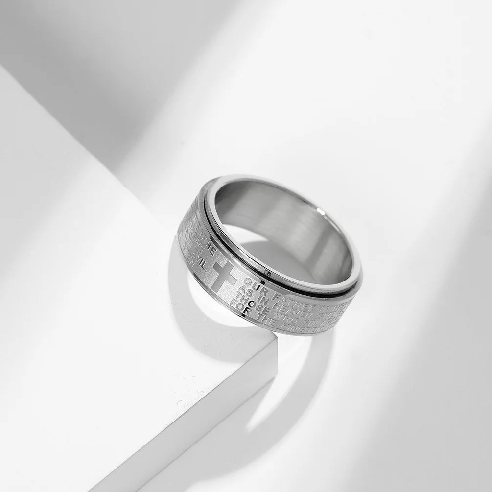 Rotate Freely Stainless Steel Anxiety Rings For Men Women Christian Jesus Cross Spinner Ring Retro Amulet Religious Jewelry Gift