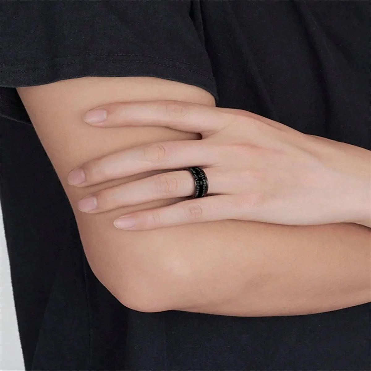 Fashion 8mm Double Row Rhinestone Stainless Steel Rings For Men Women Luxury Micro Paved CZ Crystal Rings Wedding Band Jewelry