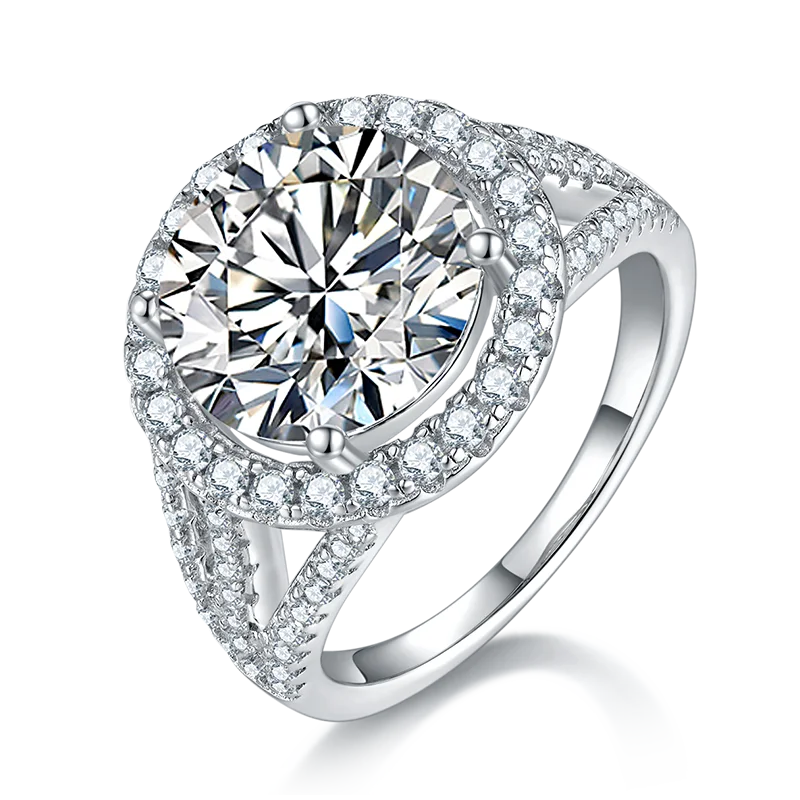 GEM'S BALLET Big 5.0Ct Moissanite Ring 11mm Round Moissanite Halo Engagement Ring 925 Sterling Silver Excellent Luster Ring 925 Sterling Silver 5.0ct 11mm