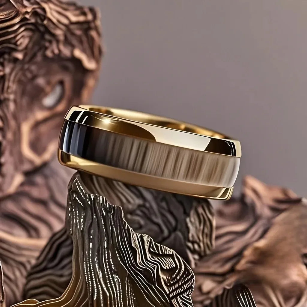 Fashion 8mm Silver Color Men Stainless Steel Rings, Pink Rose Abalone Shell Meteorite Inlay Rings for Men Women, Wedding Jewelry