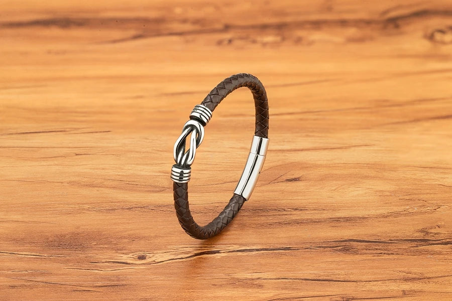 XQNI Fashion Men's Leather Bracelet Stainless Steel Irregular Accessories Commemorative Gifts for Charm Bangles Punk Jewelry