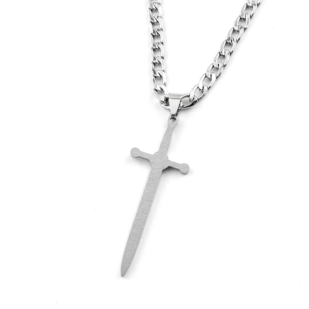 Archangel Saint Michael with Sword Protect Us Stainless Steel Pendants Necklace for Women Men Two-Tone Chain Necklaces Jewelry
