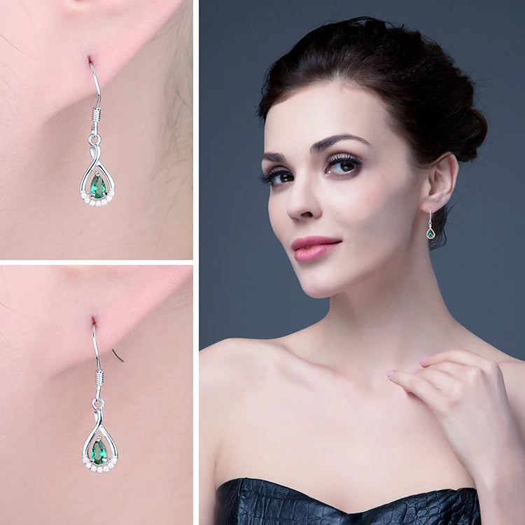 JewelryPalace Pear Simulated Nano Emerald 925 Sterling Silver Drop Earrings for Women Fashion Statement Green Gemstone Jewelry
